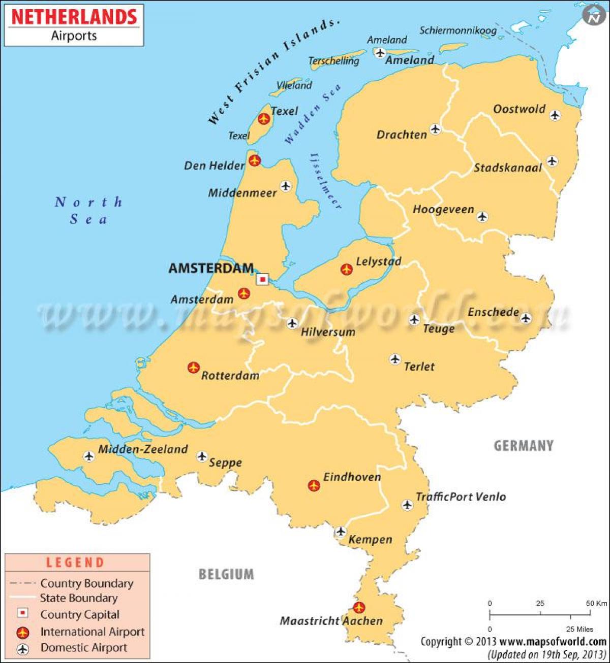 المطارات في هولندا خريطة